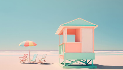 Obraz premium Pastel colors of tropical beach drawing background. Summer holiday and travel vacation concept. Generative AI