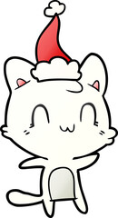gradient cartoon of a happy cat wearing santa hat
