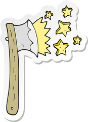 sticker of a cartoon sharp axe