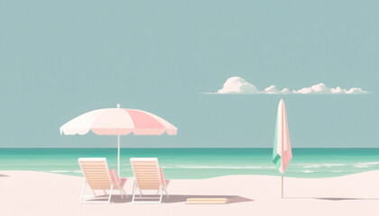 Obraz premium Pastel colors of tropical beach drawing background. Summer holiday and travel vacation concept. Generative AI
