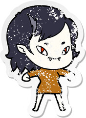 distressed sticker of a cartoon friendly vampire girl