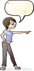 cartoon hip woman pointing with speech bubble