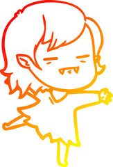 warm gradient line drawing cartoon undead vampire girl dancing