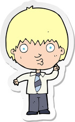 sticker of a cartoon school boy answering question