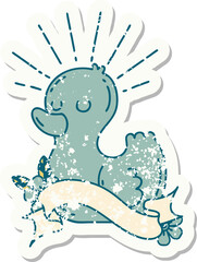 grunge sticker of tattoo style rubber duck