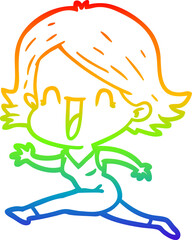 rainbow gradient line drawing cartoon happy woman