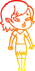 warm gradient line drawing cute cartoon vampire girl