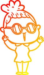 warm gradient line drawing cartoon woman wearing spectacles