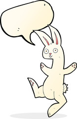 funny cartoon white rabbit with speech bubble