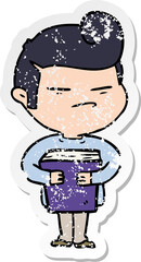 distressed sticker of a cartoon cool guy with fashion hair cut