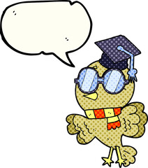 cute comic book speech bubble cartoon well educated bird