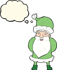 cartoon santa claus with thought bubble