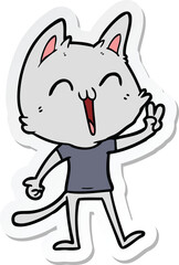 sticker of a happy cartoon cat meowing
