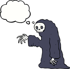cartoon spooky halloween costume with thought bubble