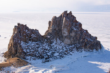 View on famous Shamanka Rock. Winter holidays