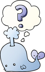 cartoon curious whale and thought bubble in smooth gradient style