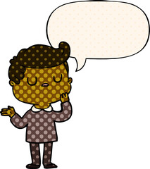 cartoon man wondering and speech bubble in comic book style