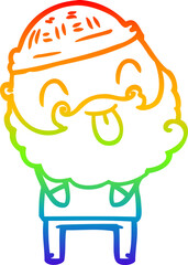 rainbow gradient line drawing man with beard sticking out tongue