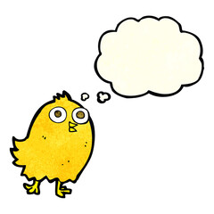 cartoon happy bird with thought bubble