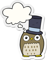 cartoon owl wearing top hat and thought bubble as a printed sticker