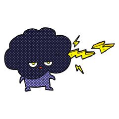 comic book style cartoon raincloud character shooting lightning