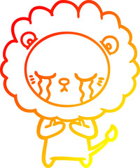 warm gradient line drawing crying cartoon lion