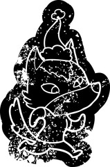 Fototapeta premium friendly cartoon distressed icon of a wolf wearing santa hat