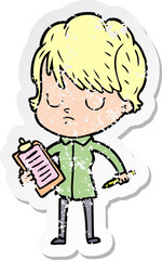 distressed sticker of a cartoon woman