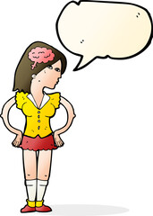 cartoon intelligent woman with speech bubble