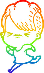 rainbow gradient line drawing cartoon annoyed hipster girl