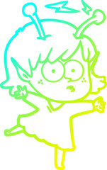 cold gradient line drawing cartoon alien girl