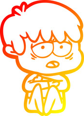 warm gradient line drawing cartoon exhausted boy