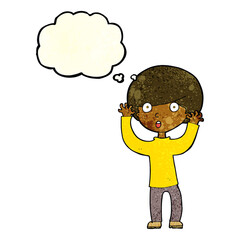 Obraz premium cartoon startled boy with thought bubble