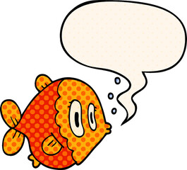 cartoon fish and speech bubble in comic book style