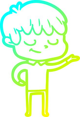 cold gradient line drawing cartoon happy boy