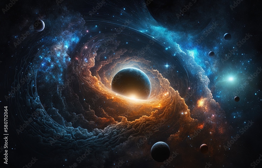 Poster astronomical starscape with distant galaxies and a seemingly infinite black background generative ai
