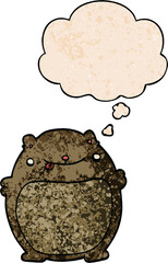 cartoon fat bear and thought bubble in grunge texture pattern style