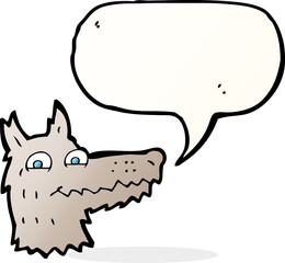 cartoon wolf head with speech bubble