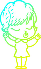 cold gradient line drawing cartoon woman with eyes shut