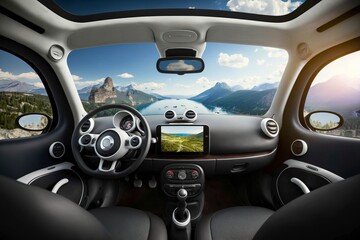 Fototapeta premium Cab of driverless vehicle. AI technology generated image