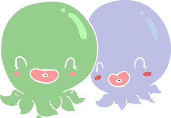 two flat color style cartoon octopi