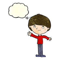cartoon happy boy with thought bubble