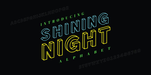 Shining Night. Modern Bold Font. Regular Italic Number Typography urban style alphabet fonts for fashion, sport, technology, digital, movie, logo design, vector illustration