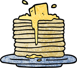 grunge textured illustration cartoon butter melting on pancakes