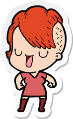 sticker of a cute cartoon girl with hipster haircut