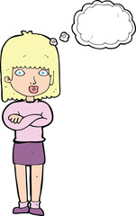 cartoon impatient woman with thought bubble
