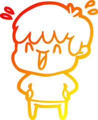 warm gradient line drawing cartoon laughing boy