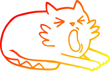 warm gradient line drawing cartoon yawning cat