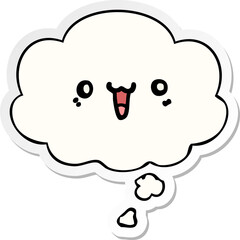 happy cartoon face and thought bubble as a printed sticker