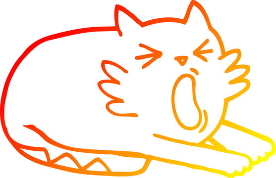 recommend clip art: warm gradient line drawing cartoon yawning cat